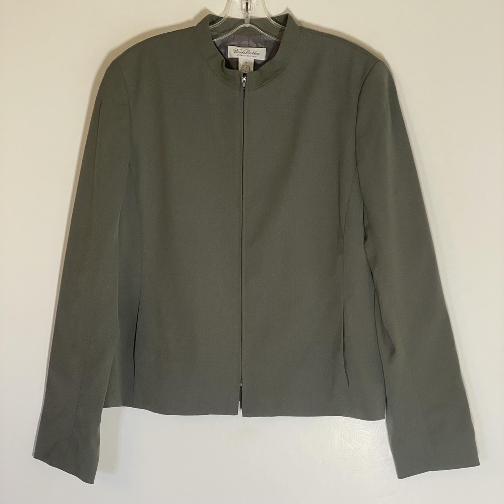 Brooks Brothers Jacket Womens 14 Green Wool Blend Zip Front Lined Career Work